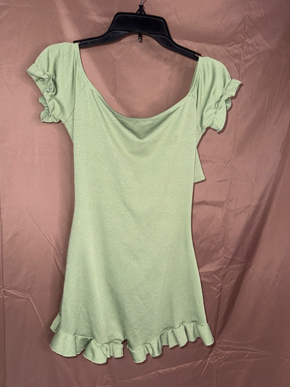 NWOT SHEIN Sage Green Ruffle-Hem Romper Large On/Off Shoulder